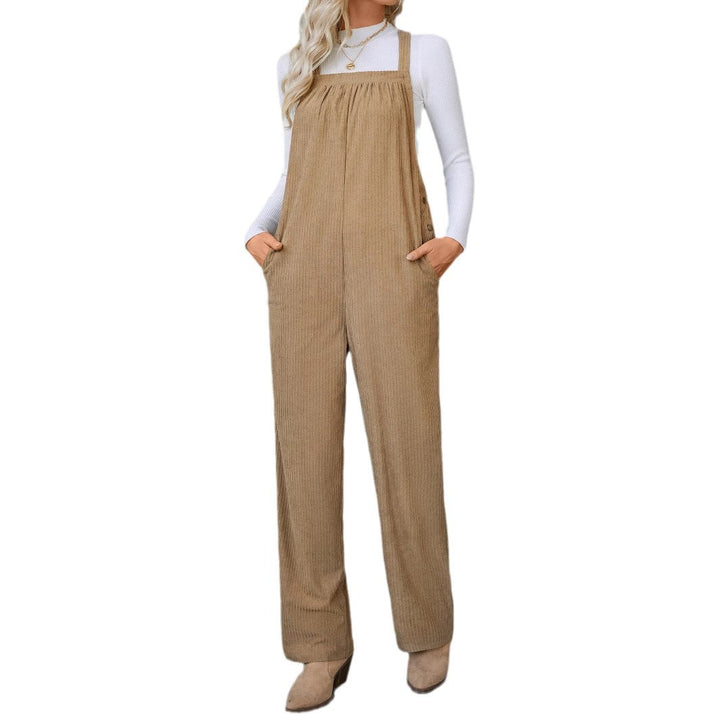 Women's corduroy overalls with wide leg, bib and side button placket Mune Fashion