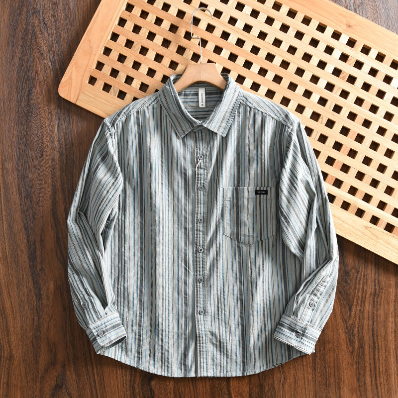 Men's Casual Long Sleeve Shirt with Fine Stripes Mune Fashion