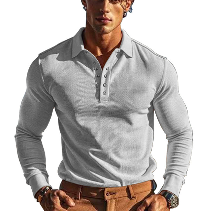 Men's form-fitting long sleeve Henley polo shirt made of fine ribbed structure Mune Fashion