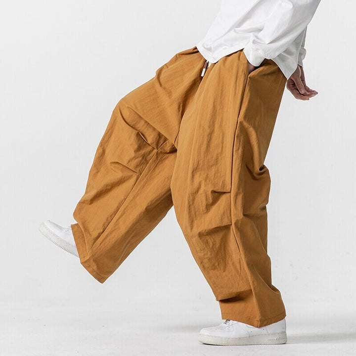 Men's Wide Utility Lounge Pants with Overlapping Pleats and Drawstring Waist Mune Fashion