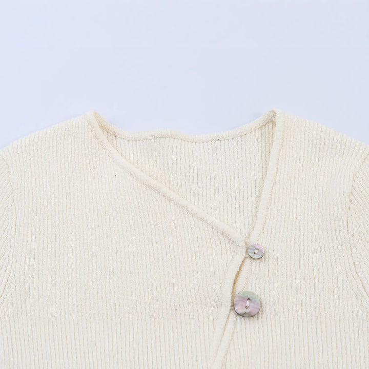 Ladies Asymmetric Fine Knit Cardigan with Decorative Button Placket Mune Fashion