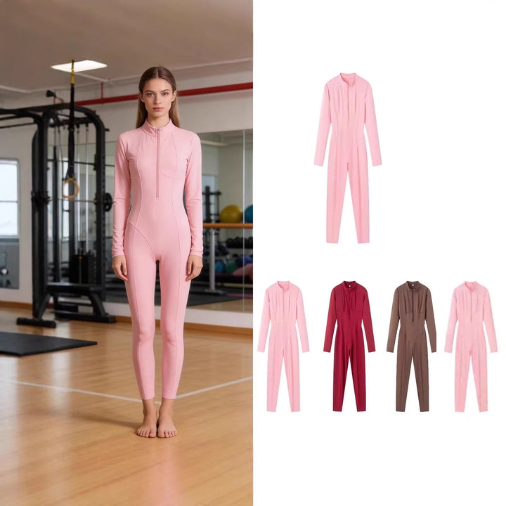 Ladies Slim-Fit one-piece catsuit with zipper and high collar Mune Fashion