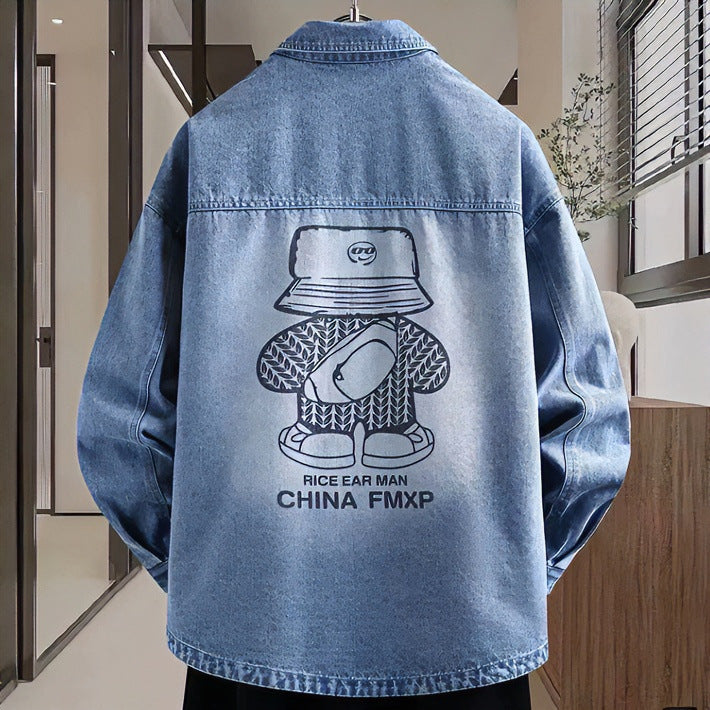 Men's Oversized Denim Shirt Jacket in Relaxed Worker Style with Chest Pocket and Snap Buttons Mune Fashion