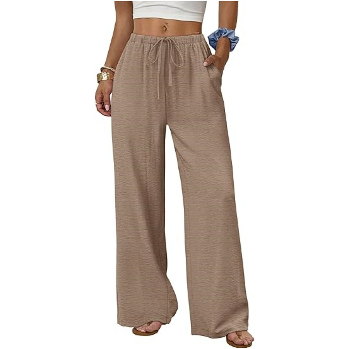 Women's lounge pants with wide leg, elastic waistband and side pockets Mune Fashion