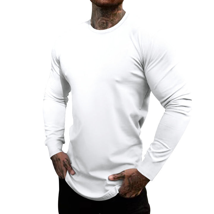 Men's fitted long-sleeve shirt with round neck, elastic cotton stretch, and extended hem Mune Fashion