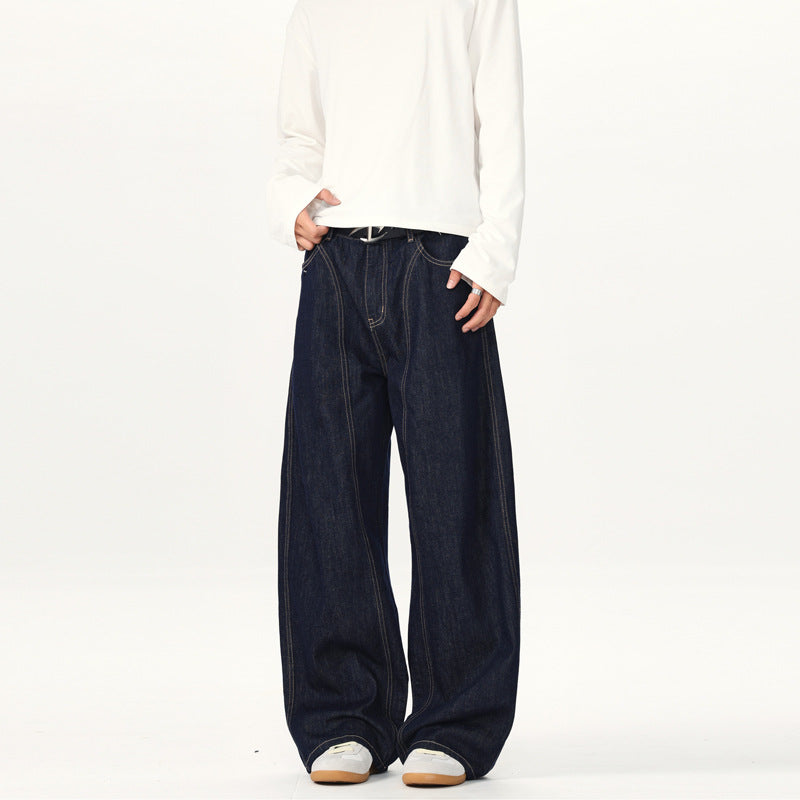 Unisex ultra-wide low-rise baggy jeans made of raw denim with contrast stitching Mune Fashion
