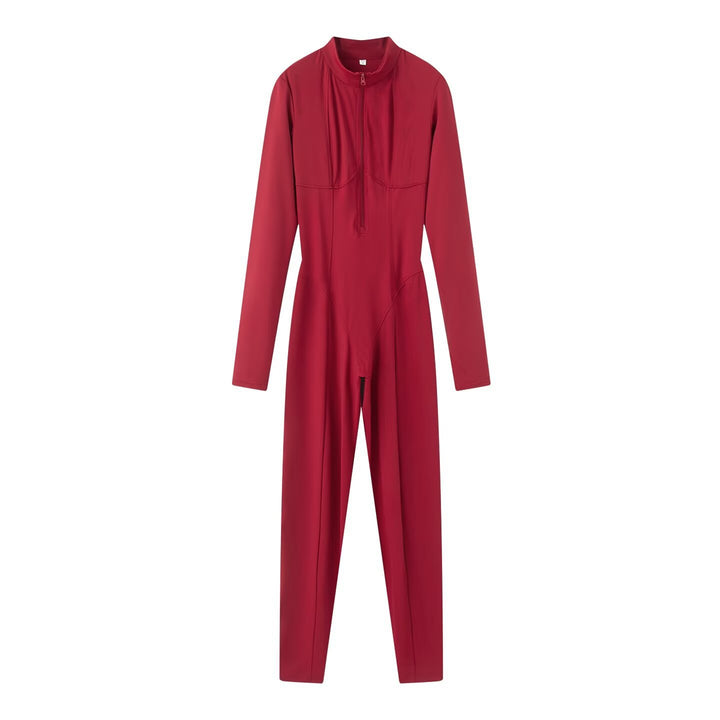 Women's sporty long sleeve unitard with 1/2 zipper and body-hugging fit Mune Fashion