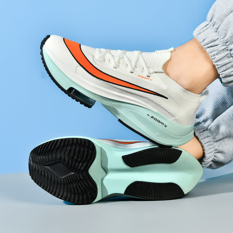Unisex performance running shoe with sock-like knitted shaft, visible air cushioning, and responsive midsole Mune Fashion