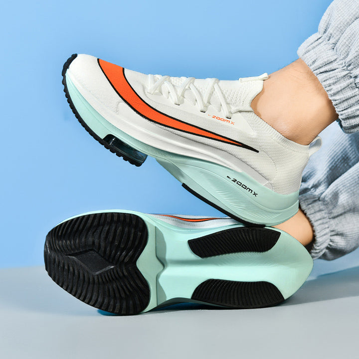 Unisex performance running shoe with sock-like knitted shaft, visible air cushioning, and responsive midsole Mune Fashion