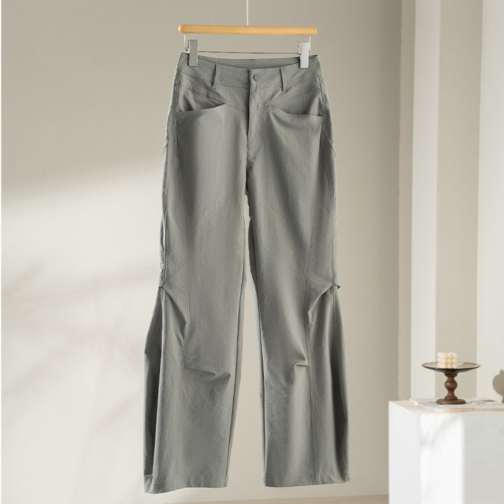Women Wide High-Waist Pants with Inserted Leg Slit and Distinctive Slant Pockets Mune Fashion