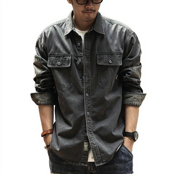 Men's Cotton Utility Overshirt with Flap Pockets Mune Fashion