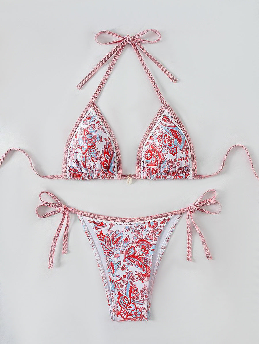 Ladies Triangle Bikini with Floral Vintage Pattern Mune Fashion