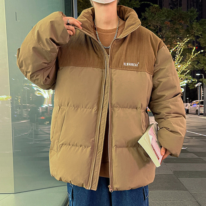 Men's padded quilted jacket with cord details, high stand collar & oversized cut Mune Fashion