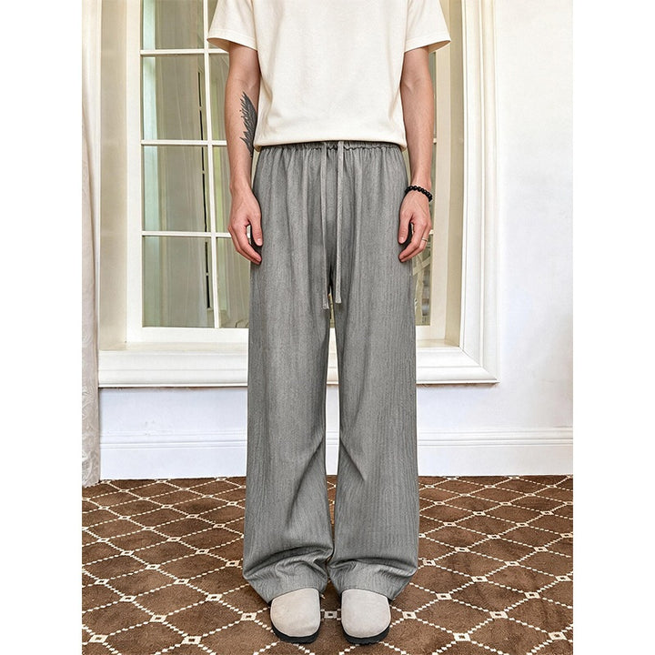 Men's Loose-Fitting Pinstripe Pants with Elastic Waistband and Drawstring Mune Fashion
