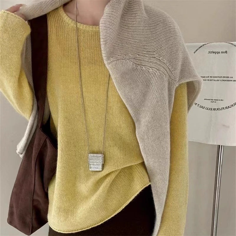 Women Light Oversize Fine Knit Sweater with Round Neck, Subtle Sheer Effect and Rounded Hem Mune Fashion
