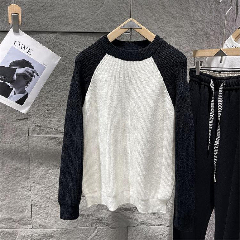 Men's raglan contrast knit sweater with fine rib structure and ribbed cuffs Mune Fashion