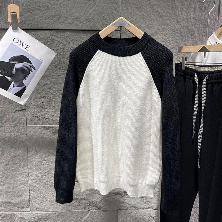 Men's raglan contrast knit sweater with fine rib structure and ribbed cuffs Mune Fashion