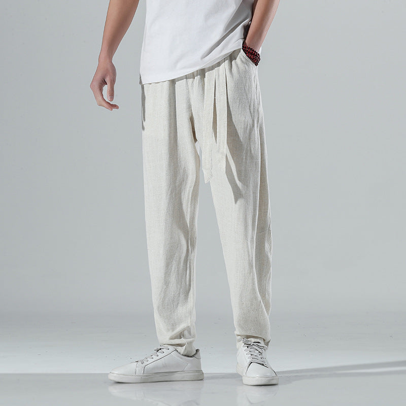 Men's loose linen pants with drawstring and tapered leg Mune Fashion
