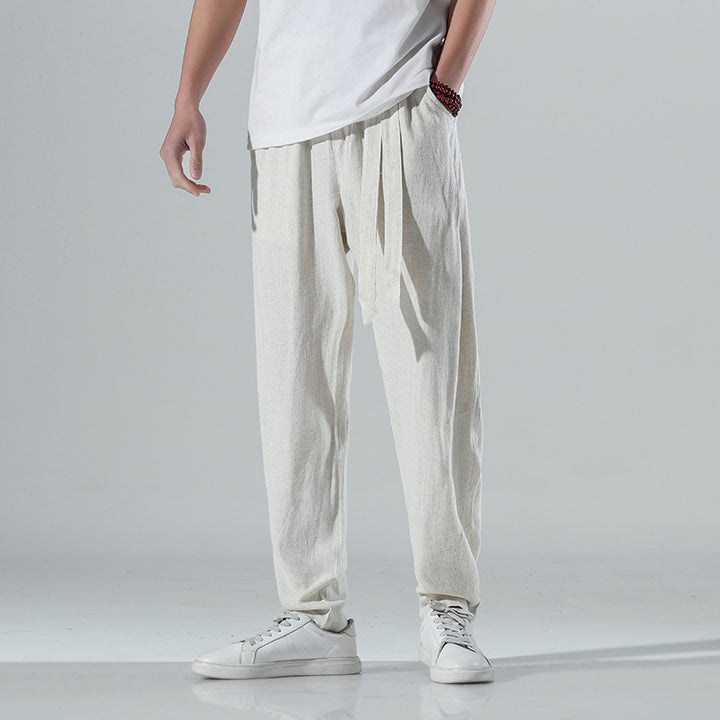 Men's loose linen pants with drawstring and tapered leg Mune Fashion