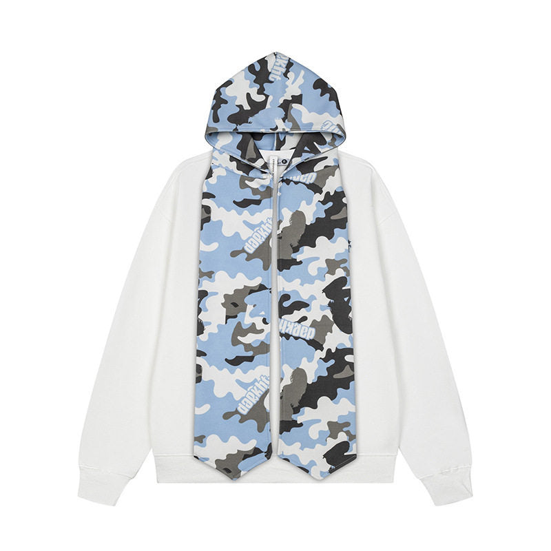 Women's hoodie sweatshirt with extra-long scarf look and front zip Mune Fashion