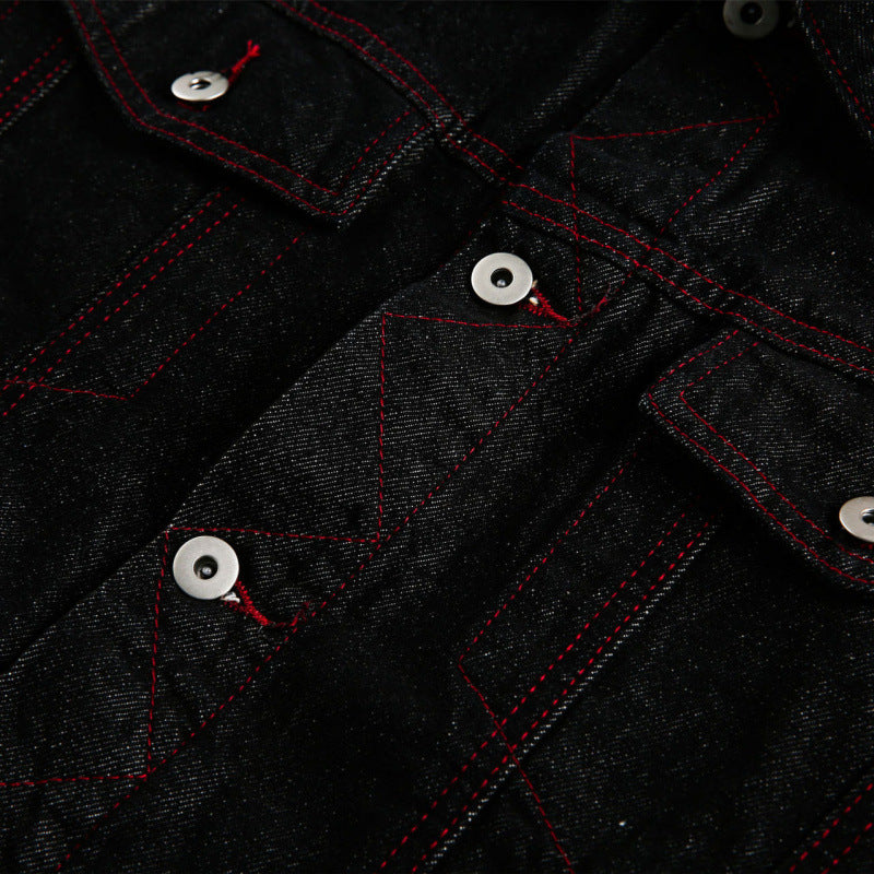 Unisex Boxy Denim Jacket with contrasting decorative stitching and flap pockets Mune Fashion