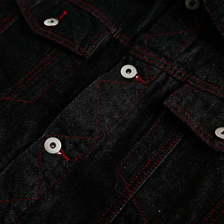 Unisex Boxy Denim Jacket with contrasting decorative stitching and flap pockets Mune Fashion