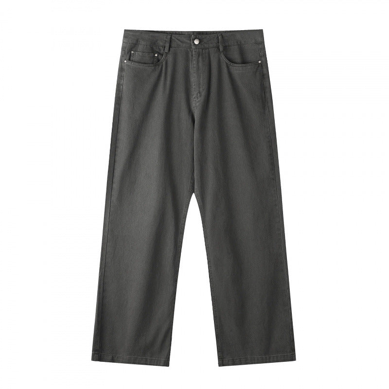 Men's wide straight-cut denim jeans with a high waist and five-pocket design Mune Fashion
