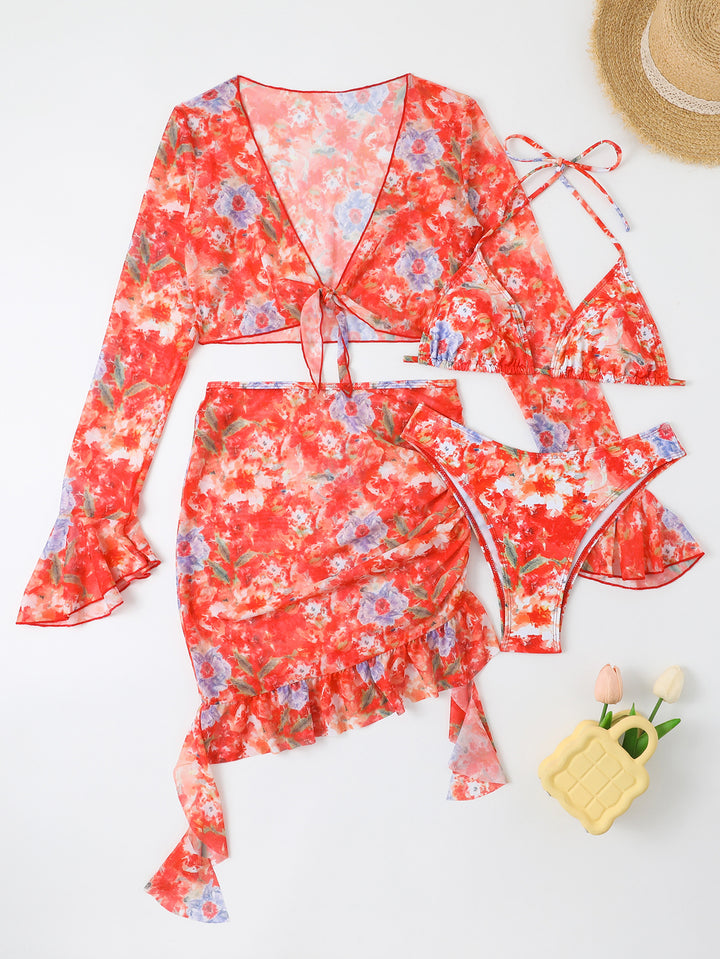 Women Blouse Swimsuit with Colorful Flower Pattern Mune Fashion