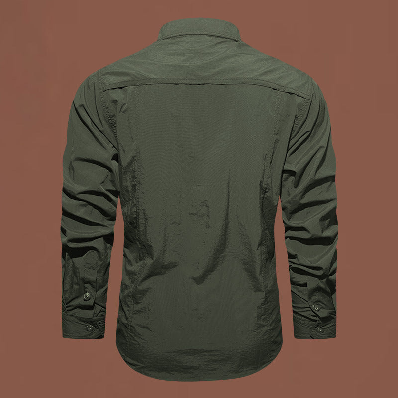 Men's lightweight functional long-sleeve utility shirt with patch chest pockets and breathable nylon blend.