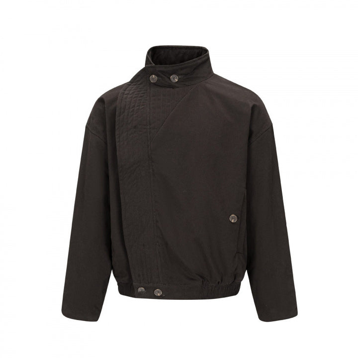 Men's Asymmetric Short Jacket with Stand Collar, Quilted Front Placket and Elastic Hem Mune Fashion