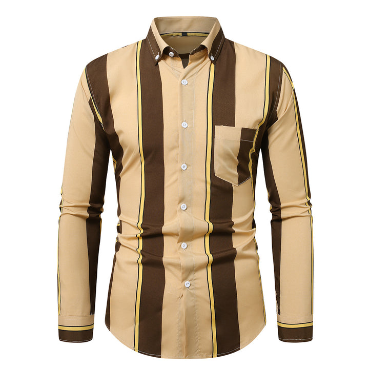 Men's fitted long sleeve shirt with vertical stripe pattern and button-down collar Mune Fashion