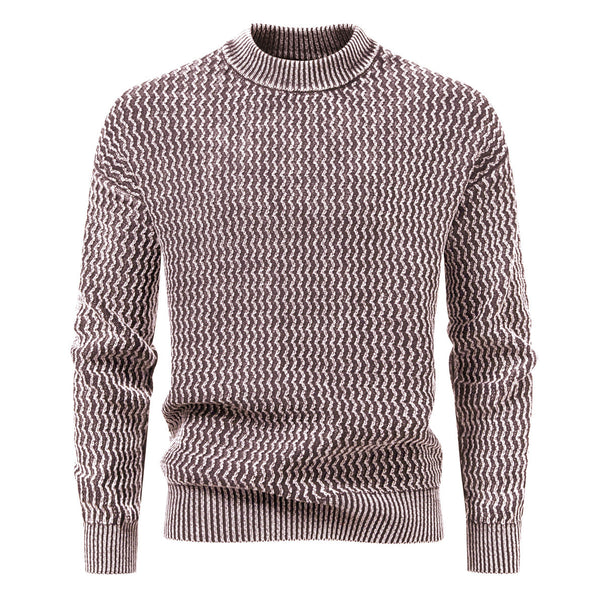 Men's Structured Fine Knit Sweater with Stand-Up Collar and Zigzag Pattern Mune Fashion