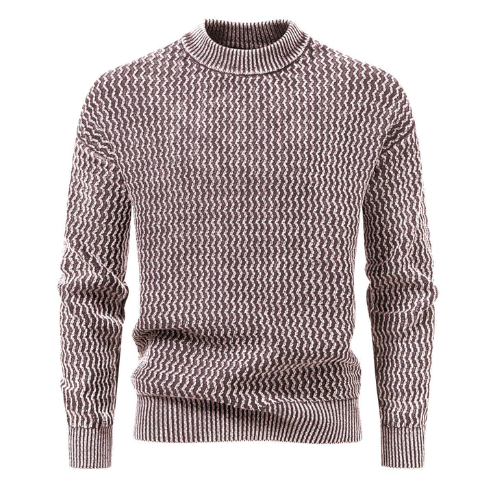Men's Structured Fine Knit Sweater with Stand-Up Collar and Zigzag Pattern Mune Fashion