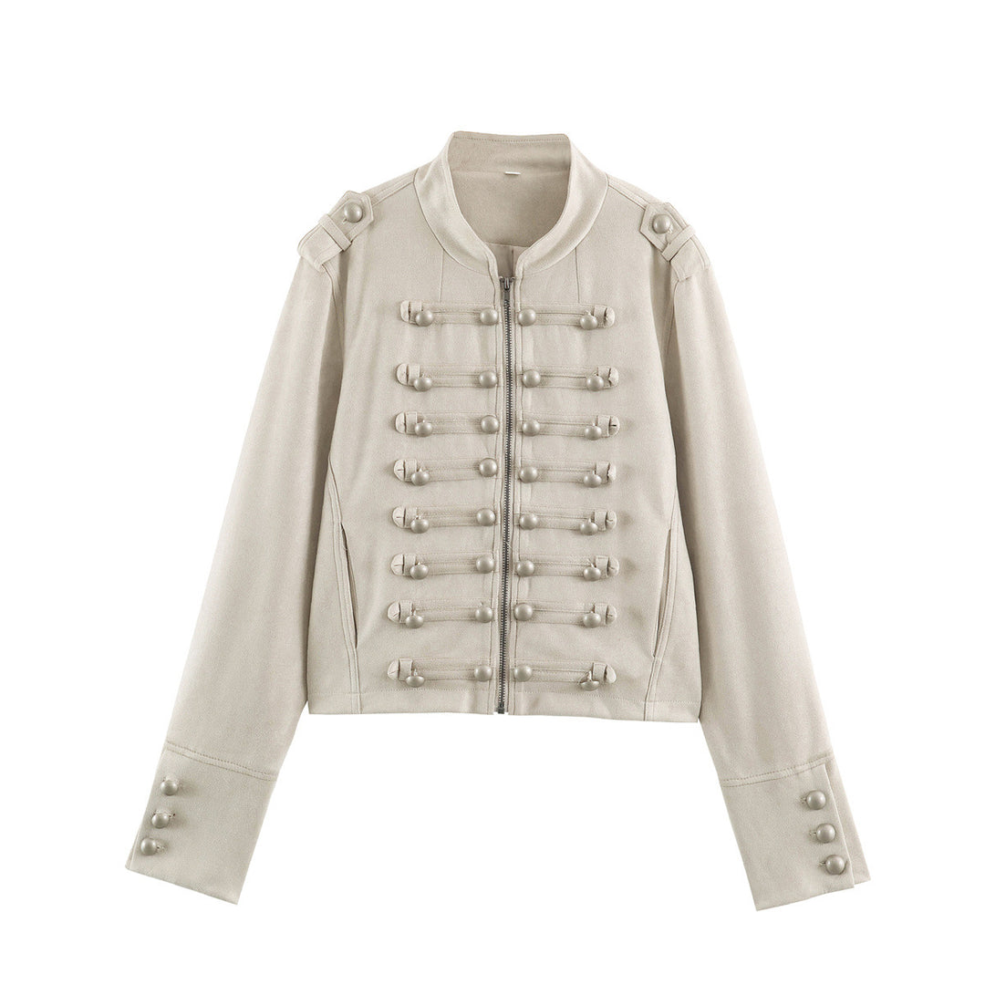 Ladies short jacket in military look with decorative knot trims and stand-up collar Drune