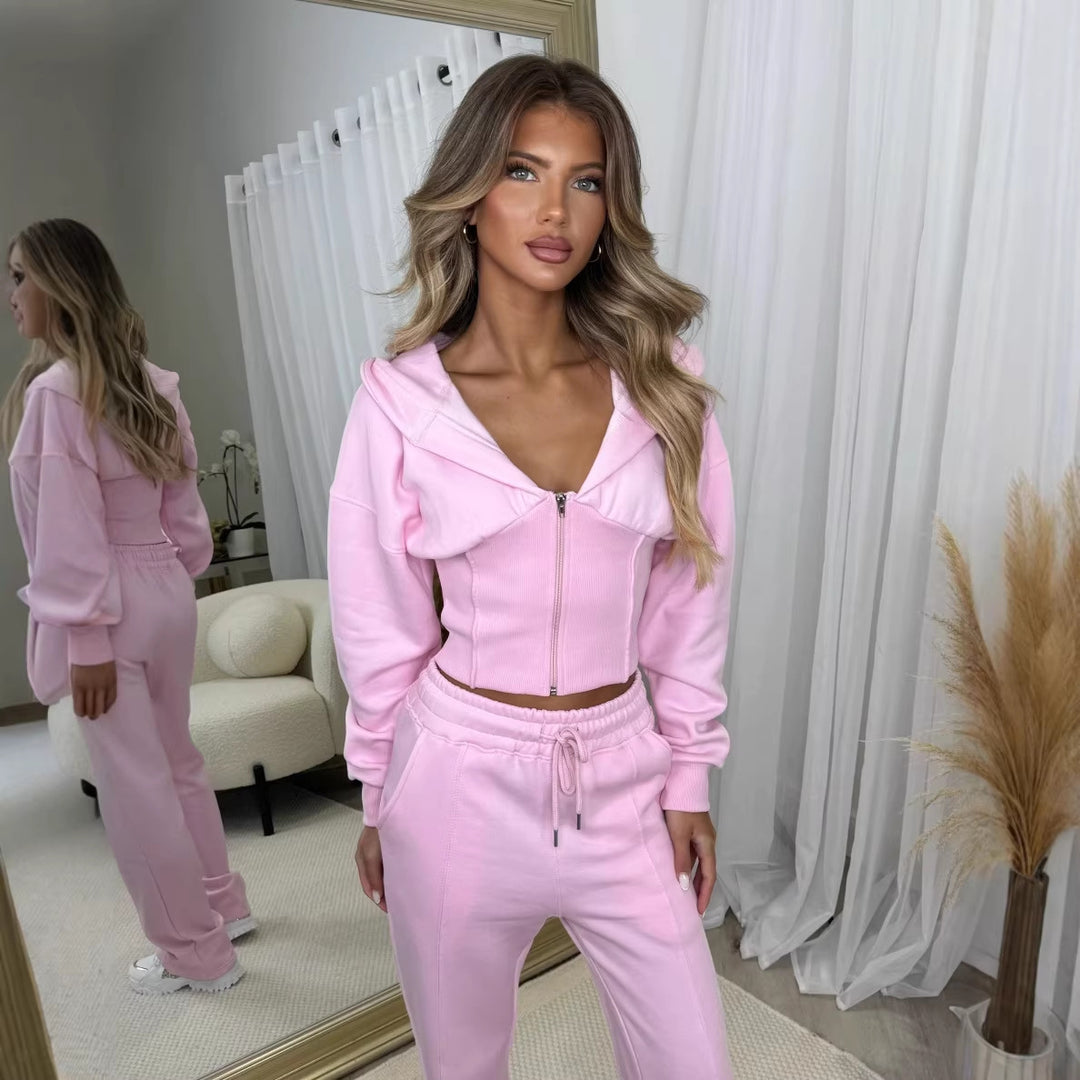 Women's two-piece set made of sweat with cropped hoodie and high-waist jogging pants Mune Fashion