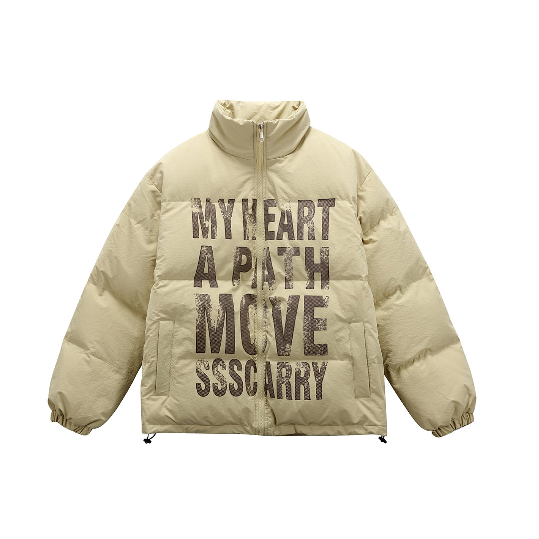 Unisex Oversized Padded Jacket with High Stand Collar and Statement Print Mune Fashion
