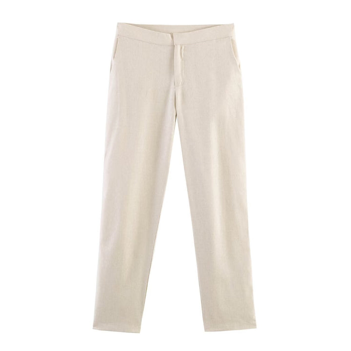 Women's Slim Straight Fabric Trousers with Concealed Zipper and Side Pockets Mune Fashion