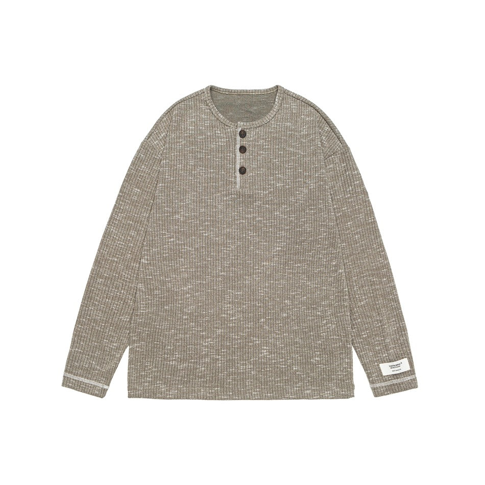 Unisex Thermal Waffle Knit Henley Shirt with Button Placket and Ribbed Texture Mune Fashion