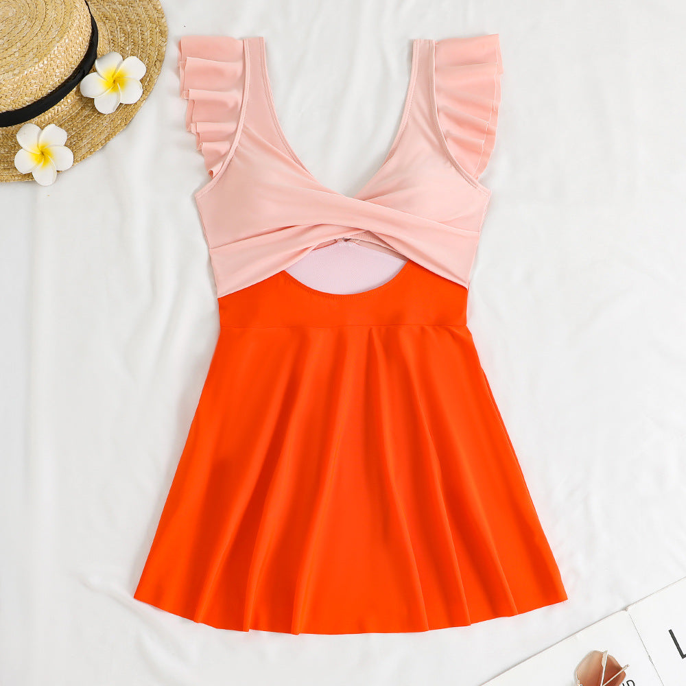 Women's swimsuit with floral ruffle design and skater-like skirt Mune Fashion