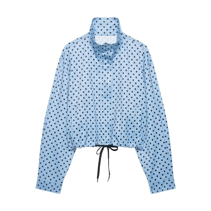 Women's Cropped Transition Jacket with Polka Dot, High Funnel Collar and Drawstring Mune Fashion