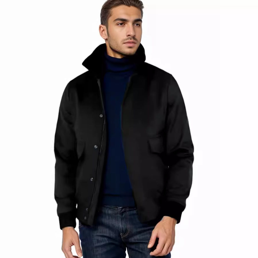 Men's bomber jacket with stand-up collar, snap button placket, and patch pockets Mune Fashion