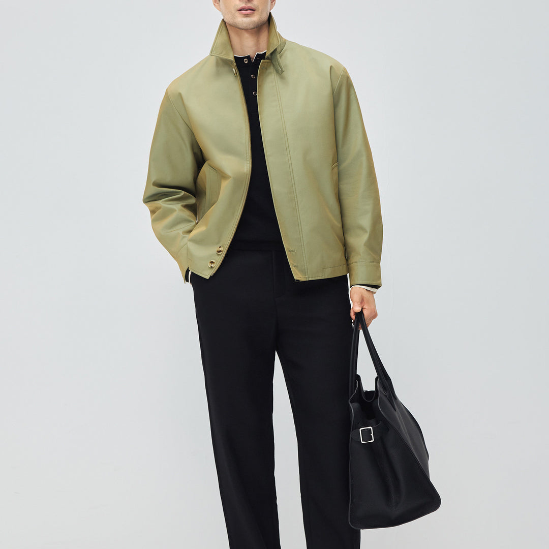 Men's short jacket in modern Harrington style with standing collar and concealed zipper Mune Fashion