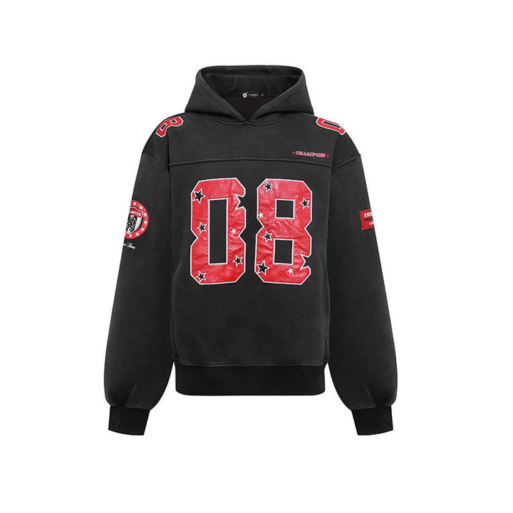 Women's Oversize Hoodie Sweatshirt with Large Number Print and Star Applications Mune Fashion