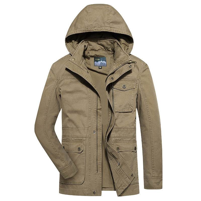 Men's field jacket in utility style with hood canvas outer material and multiple pockets Mune Fashion