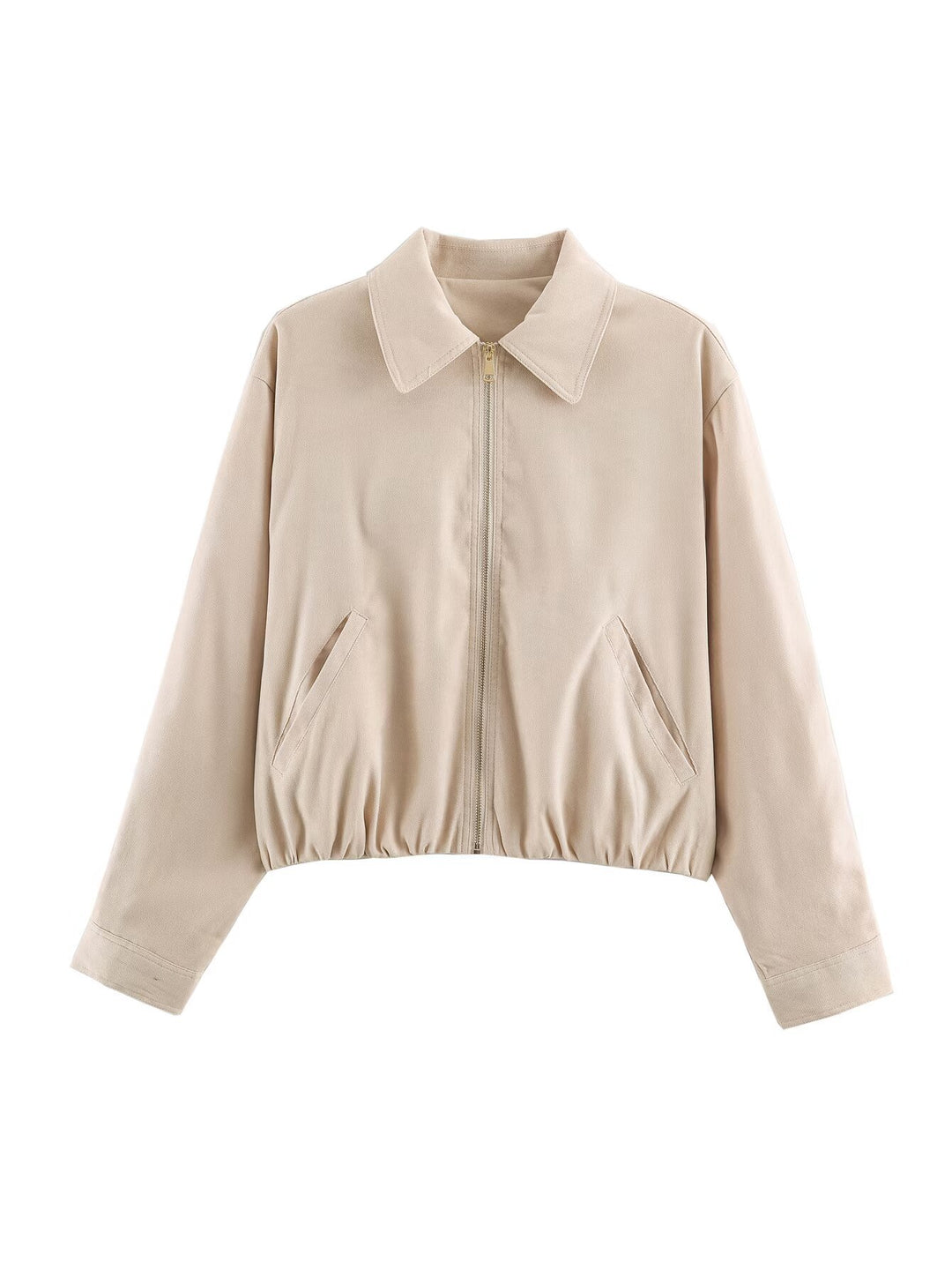 Women's short blazer in velvet look with pointed shirt collar and elastic hem Mune Fashion
