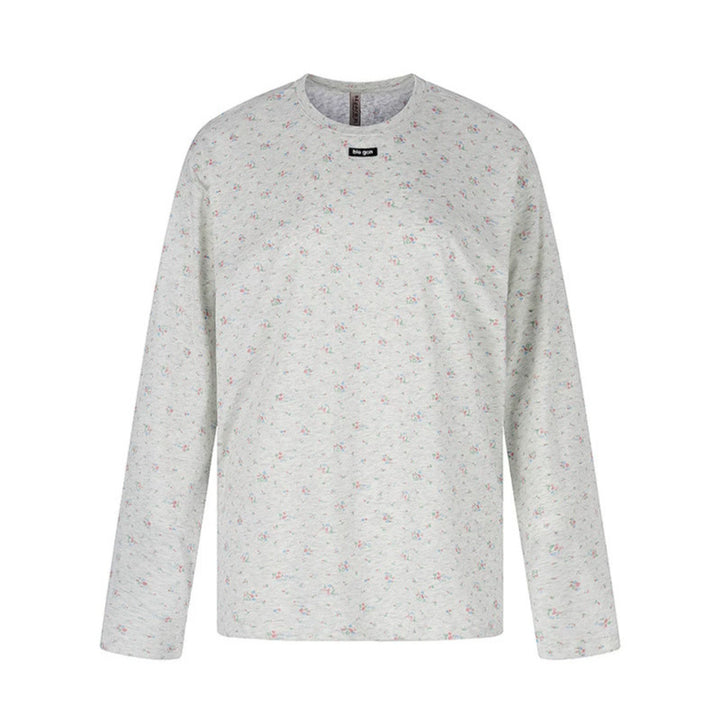 Women's long-sleeve shirt with delicate floral print and round neckline Mune Fashion