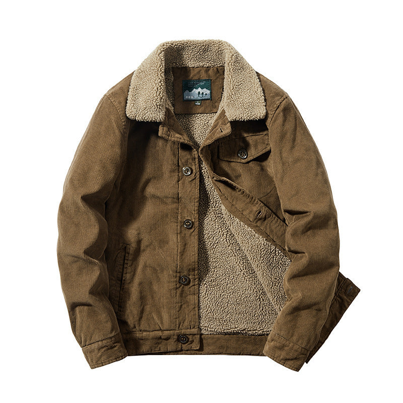 Men's cord jacket with warming Sherpa inner side and teddy collar in worker blouson style Mune Fashion