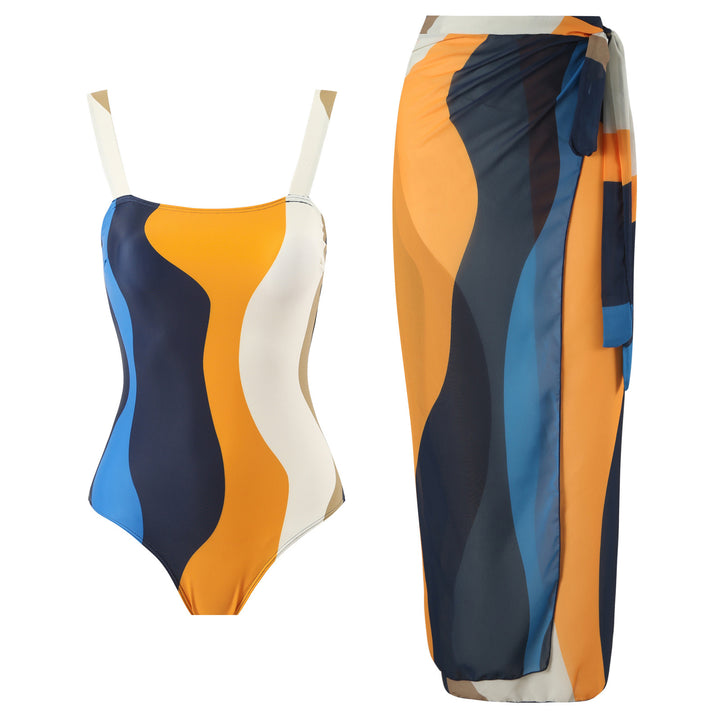 Women's One-Piece Swimsuit with Modern Wave Pattern Mune Fashion