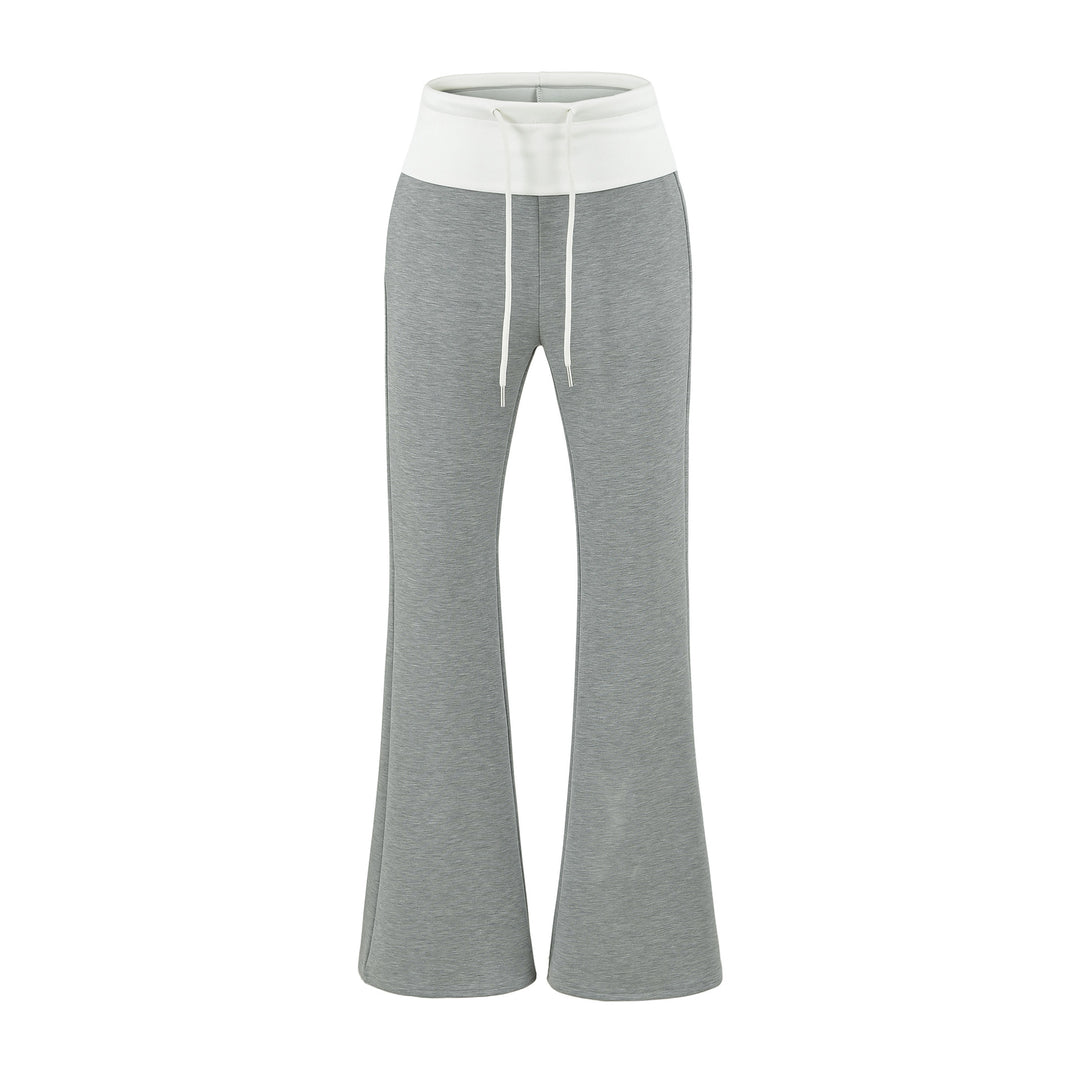 Women High-Waisted Flared Jogging Pants with Cuff Waistband and Drawstring