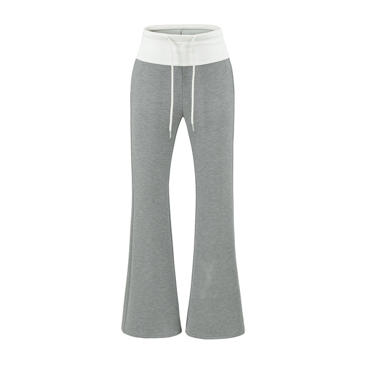 Women High-Waisted Flared Jogging Pants with Cuff Waistband and Drawstring